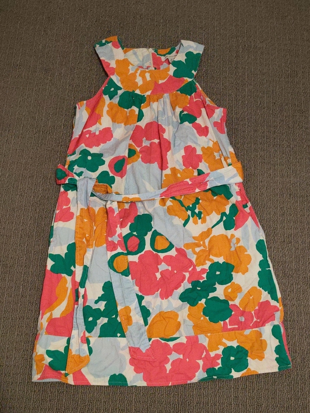 Girls Floral Belted Sundress in Coral, Green & Yellow